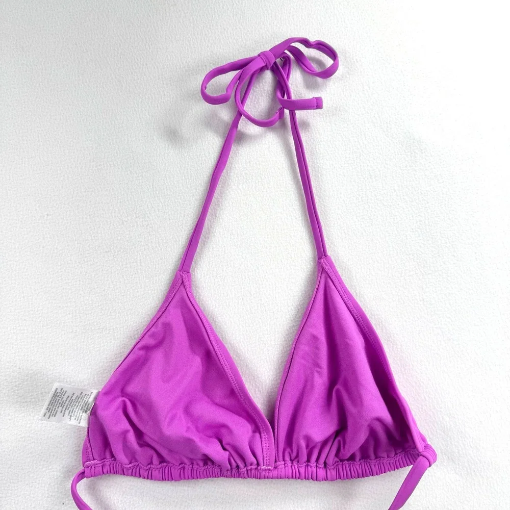 Wild Fable Womens Neon Purple Triangle Halter Bikini Top Size L Solid‎ Swimwear